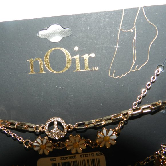 Noir Charm Anklets 3 Pc Set 🌼Daisies🦋Butterflies ☮️Peace sign set 🆕/NWT! - Picture 2 of 6